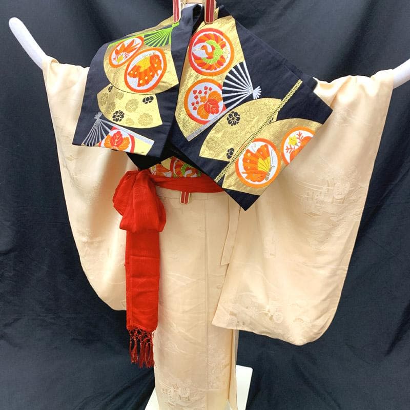 508ag30■七五三 七歳 女児 着物&袋帯&長襦袢 色無地　ふくよか■美品