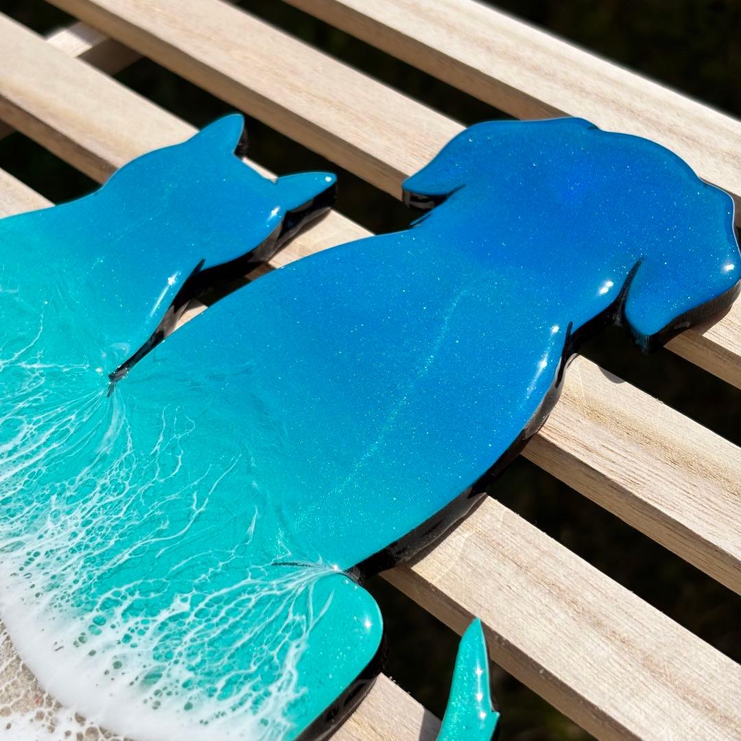 レジン　オーシャンアート　ねこ&いぬパネル　海アート　No.1155