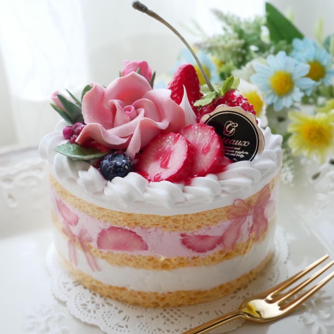 ◆フェイクスイーツ◆華やかローズ♬オーバル型♪苺のショートケーキ◆リアルサイズ◆