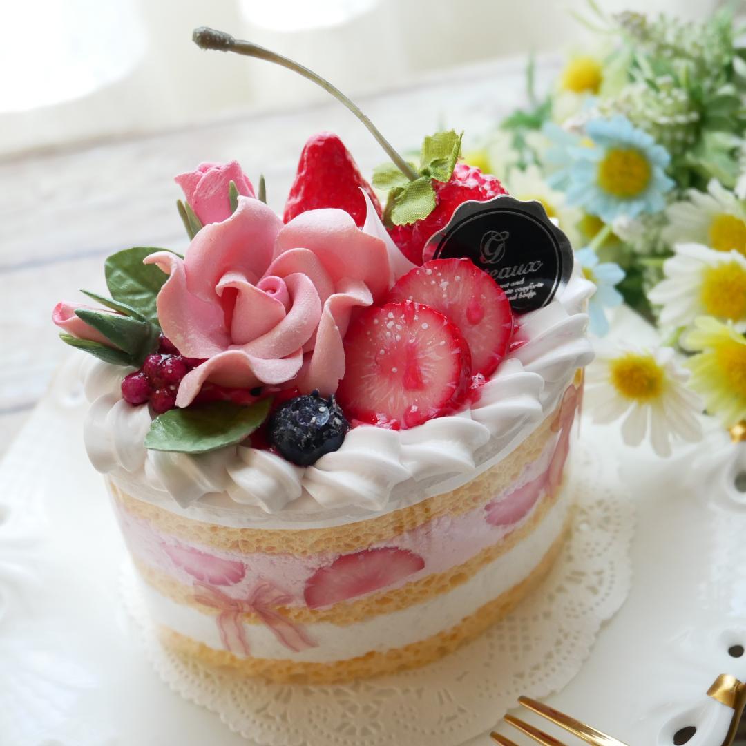 ◆フェイクスイーツ◆華やかローズ♬オーバル型♪苺のショートケーキ◆リアルサイズ◆
