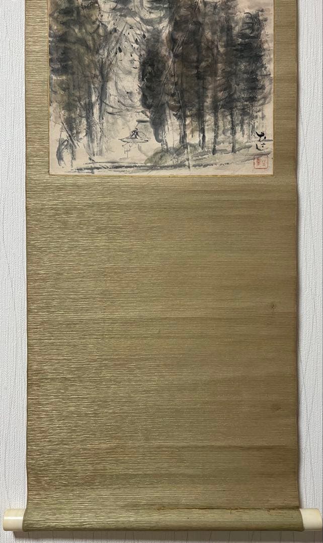 掛け軸３点まとめ、吉田達麿 画伯［観音堂］紙本　共箱 肉筆！