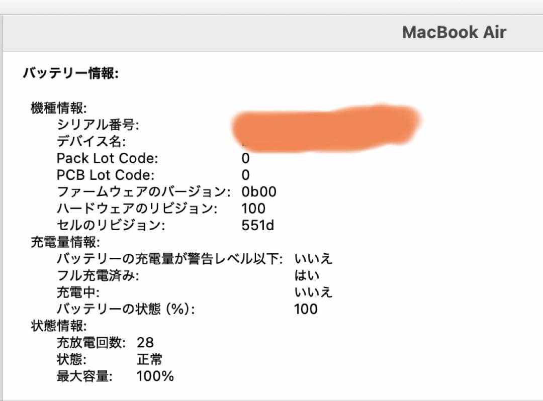 Apple MacBook Air M4 メモリ24g 充放電回数28