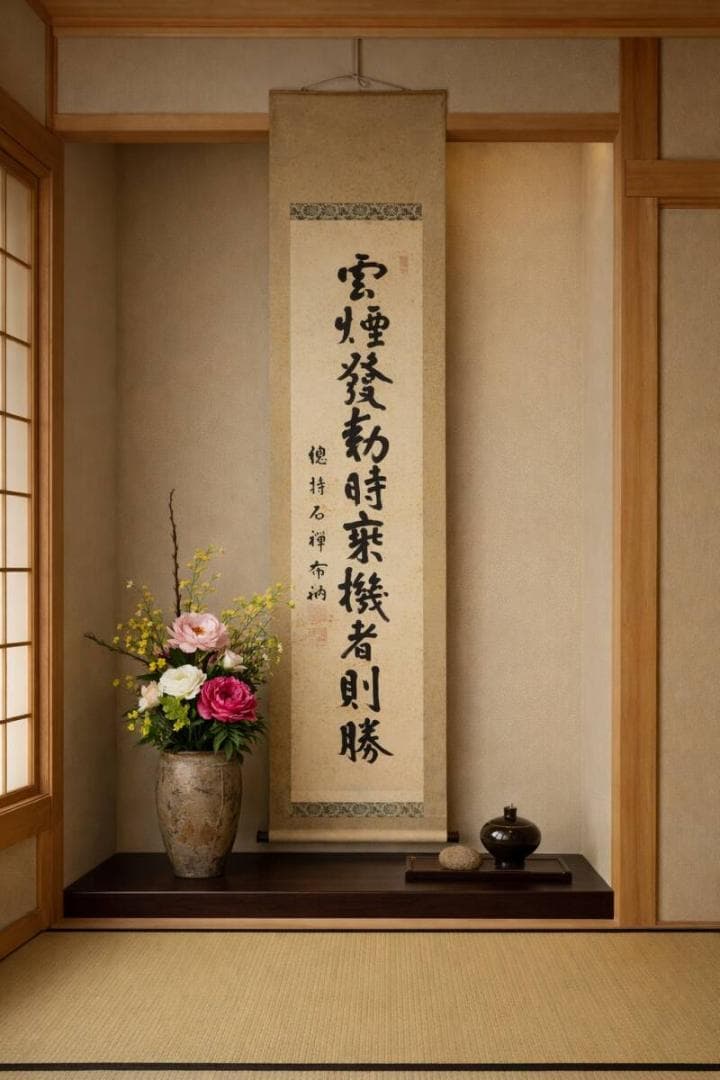 【真作】掛軸　新井石禅　禅語「雲煙発動時来機者則勝」　V154