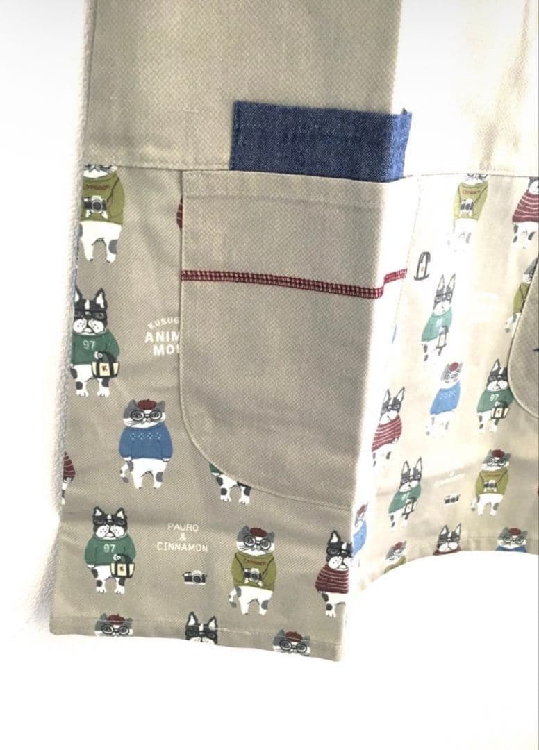 保育士エプロン　ネコ　ねこ　猫　イヌ　いぬ　かわいい　クスグル　サイドボタン