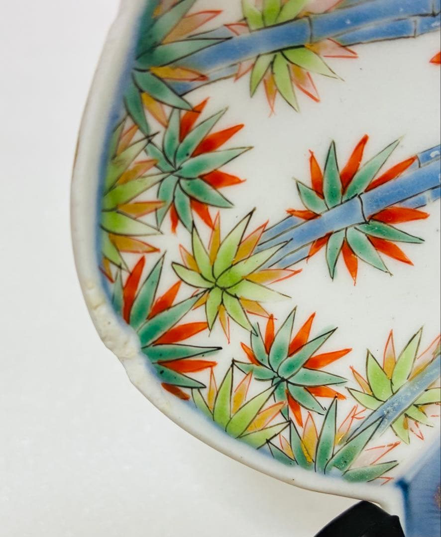 希少 明治 伊万里 有田焼 名工 中島儀兵 白川儀平 染錦金彩吉祥尽くし 輪花皿