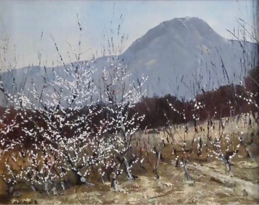 岡田敏司 油彩原画「武甲早春」直筆サイン 額装41x47cm 真作保証