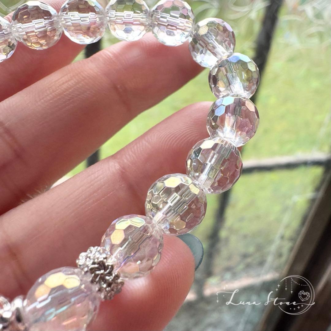 ☆再販デザイン【インカローズ×アクアオーラ】透明な輝き 天然石 ブレスレット