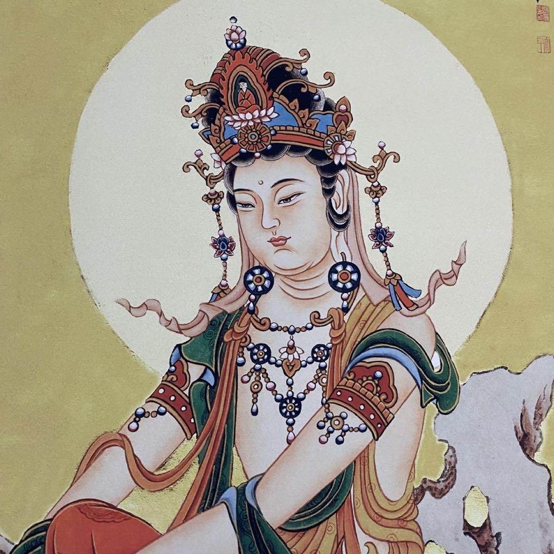 张大千 水月观音 中国画 掛け軸 水墨画 和室 玄関 茶室 壁掛け 美術品