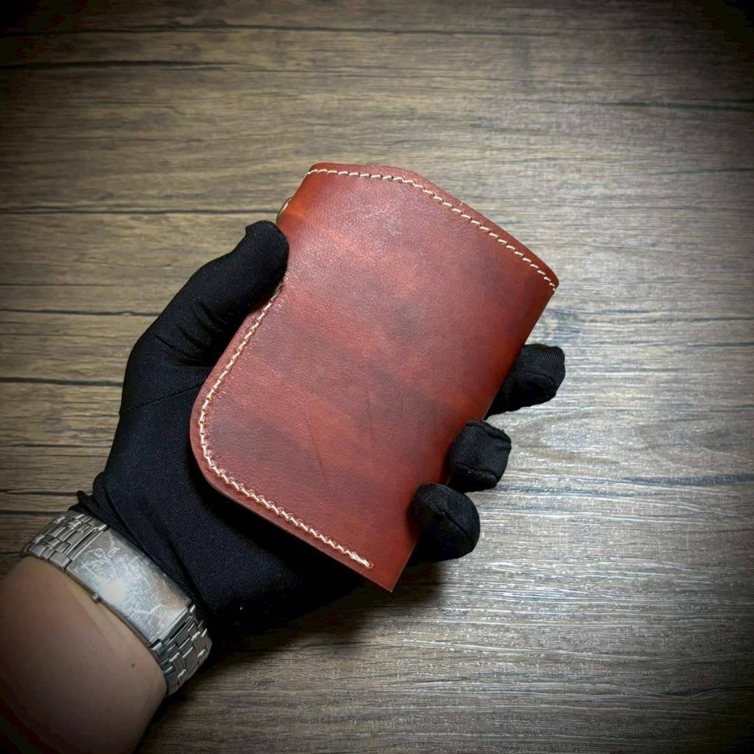 総手縫い ミドルウォレット メンズ財布 ヌメ 本革 ハンドメイド ブラウン 緑