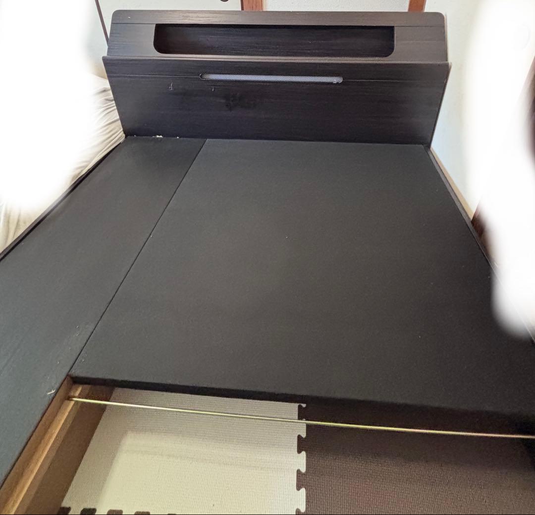 ブラック ダブルベッドフレーム 引き出し付き