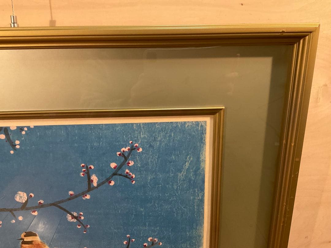 前田青邨「紅白梅に山雀」シルクスクリーン落款・エディション・作品証明シール有り