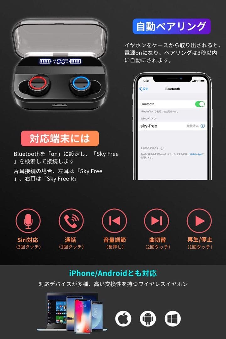 ジャンク品❣️Bluetooth イヤホン ワイヤレス IPX7