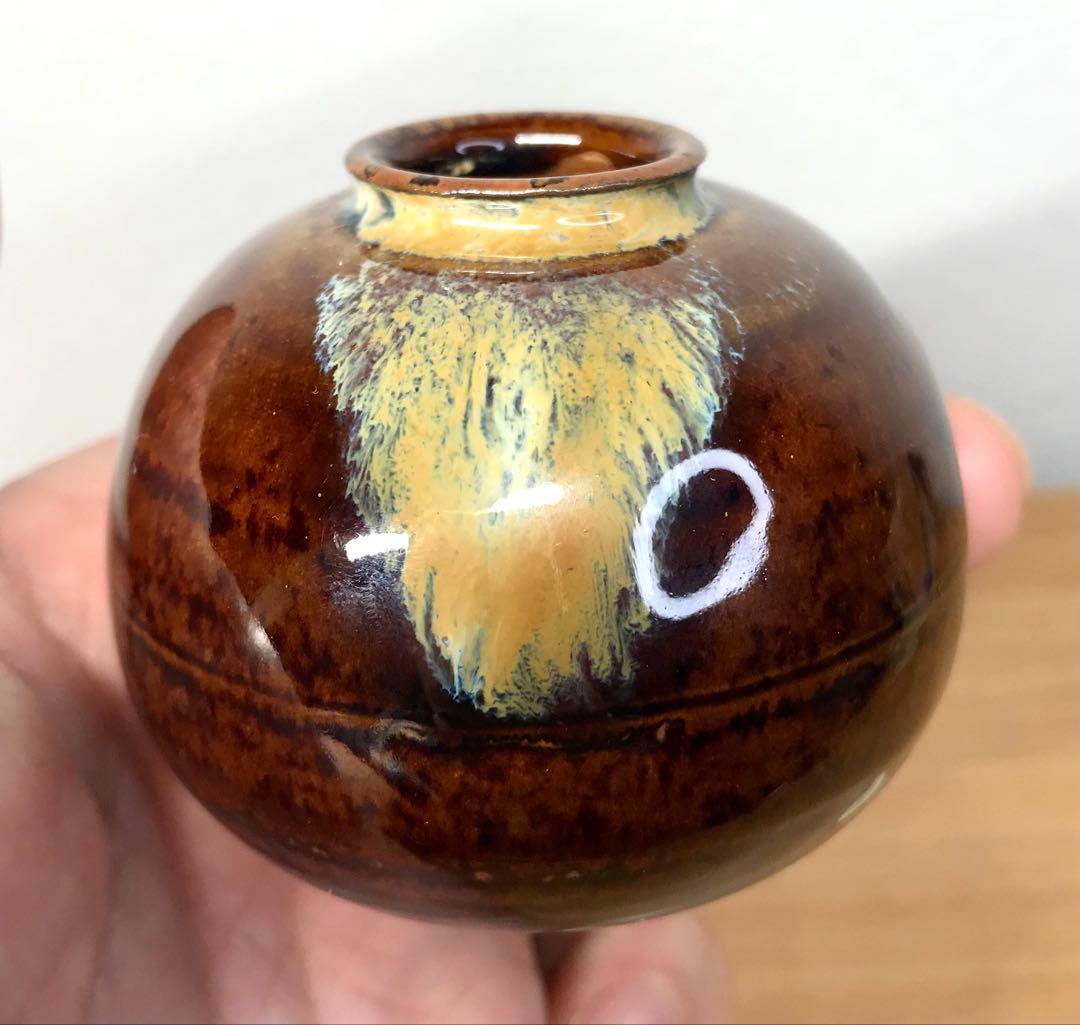 茶道具　高取焼　文琳茶入 鬼丸雪山 作　亡羊緞子　共箱