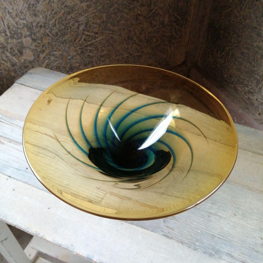 ガラス製　渦巻紋池坊花器　33.5cm