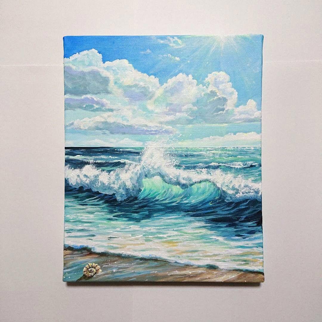 【海の荒波】アクリル画 F3 風景画 絵画