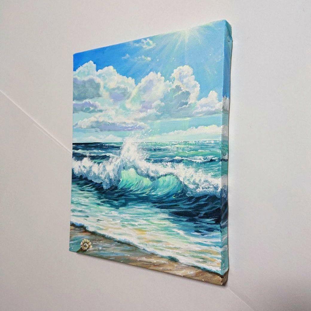 【海の荒波】アクリル画 F3 風景画 絵画