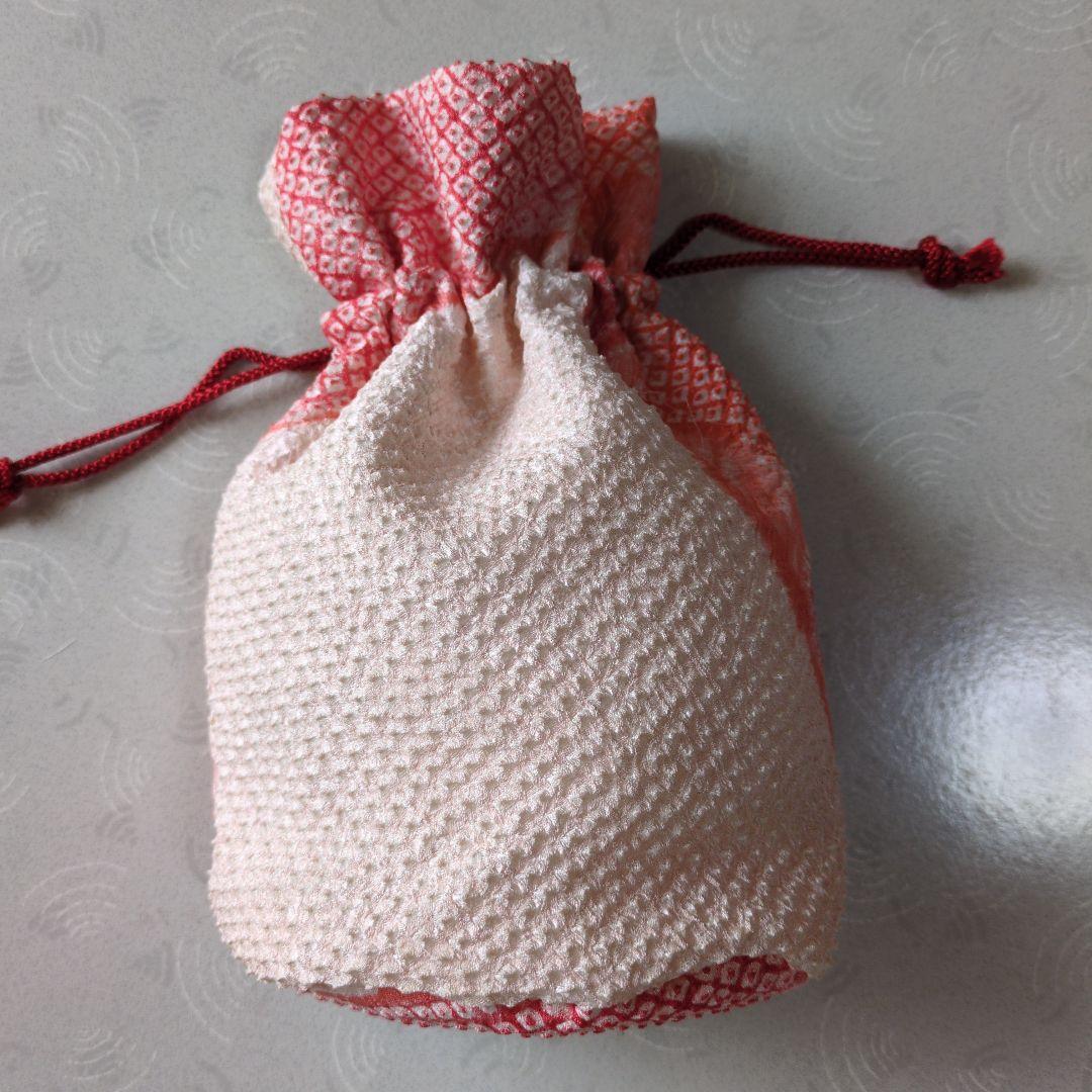 七五三３歳正絹総絞り手縫いの被布(巾着付き）