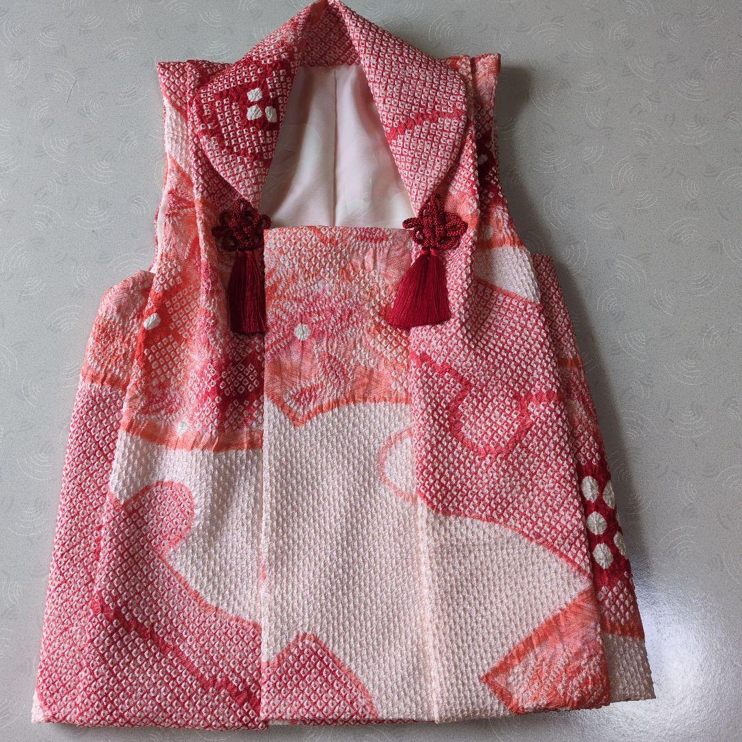 七五三３歳正絹総絞り手縫いの被布(巾着付き）