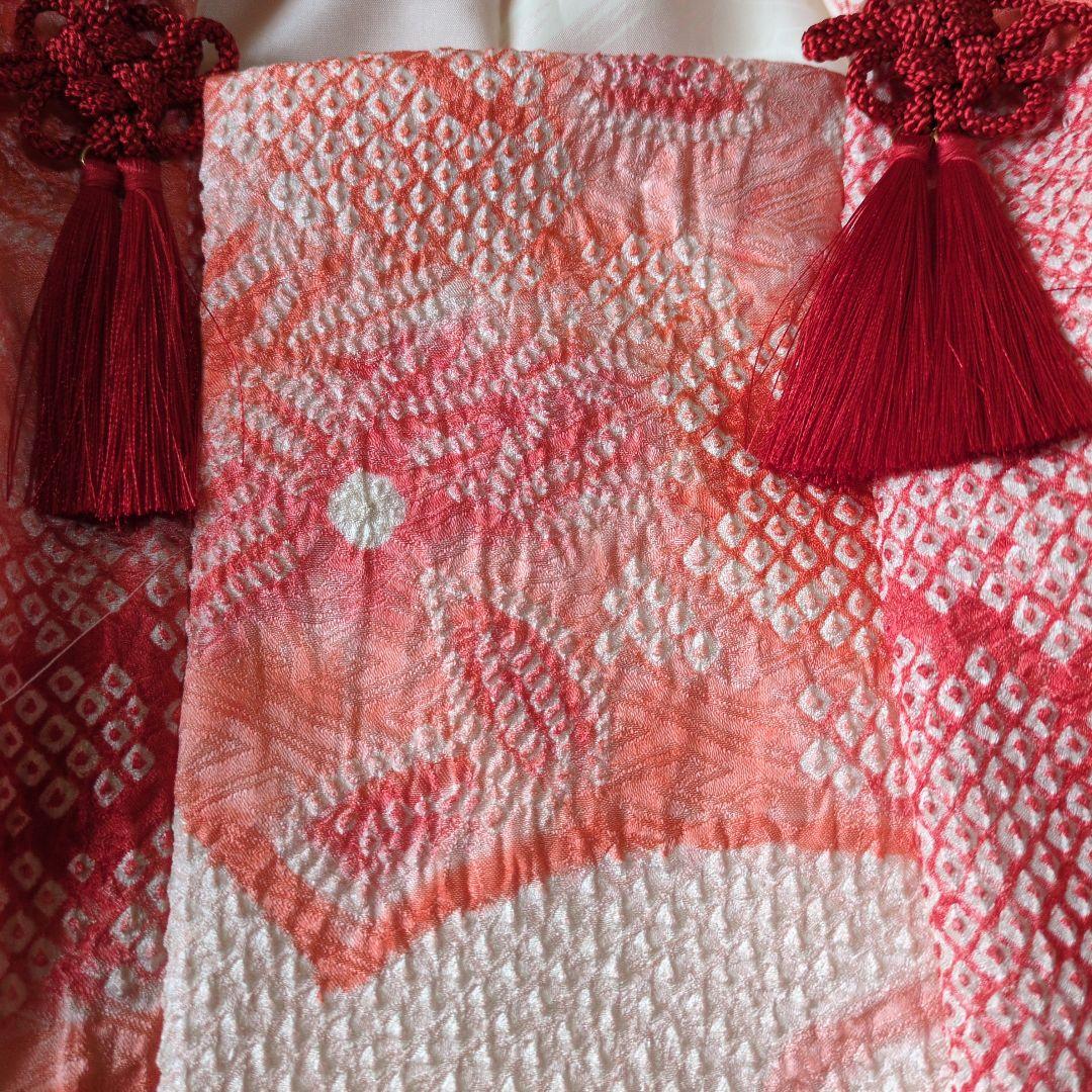 七五三３歳正絹総絞り手縫いの被布(巾着付き）