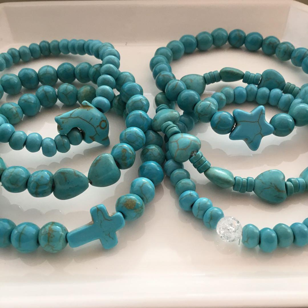 天然石ブレスレット❤️ターコイズ　ねり❤️アンティーク風　可愛い　6本セット