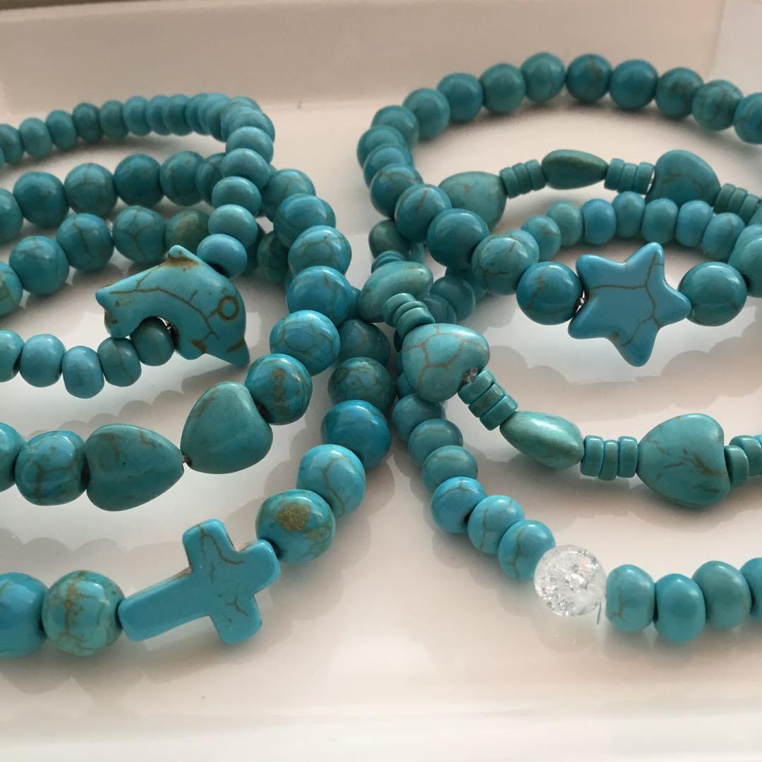天然石ブレスレット❤️ターコイズ　ねり❤️アンティーク風　可愛い　6本セット