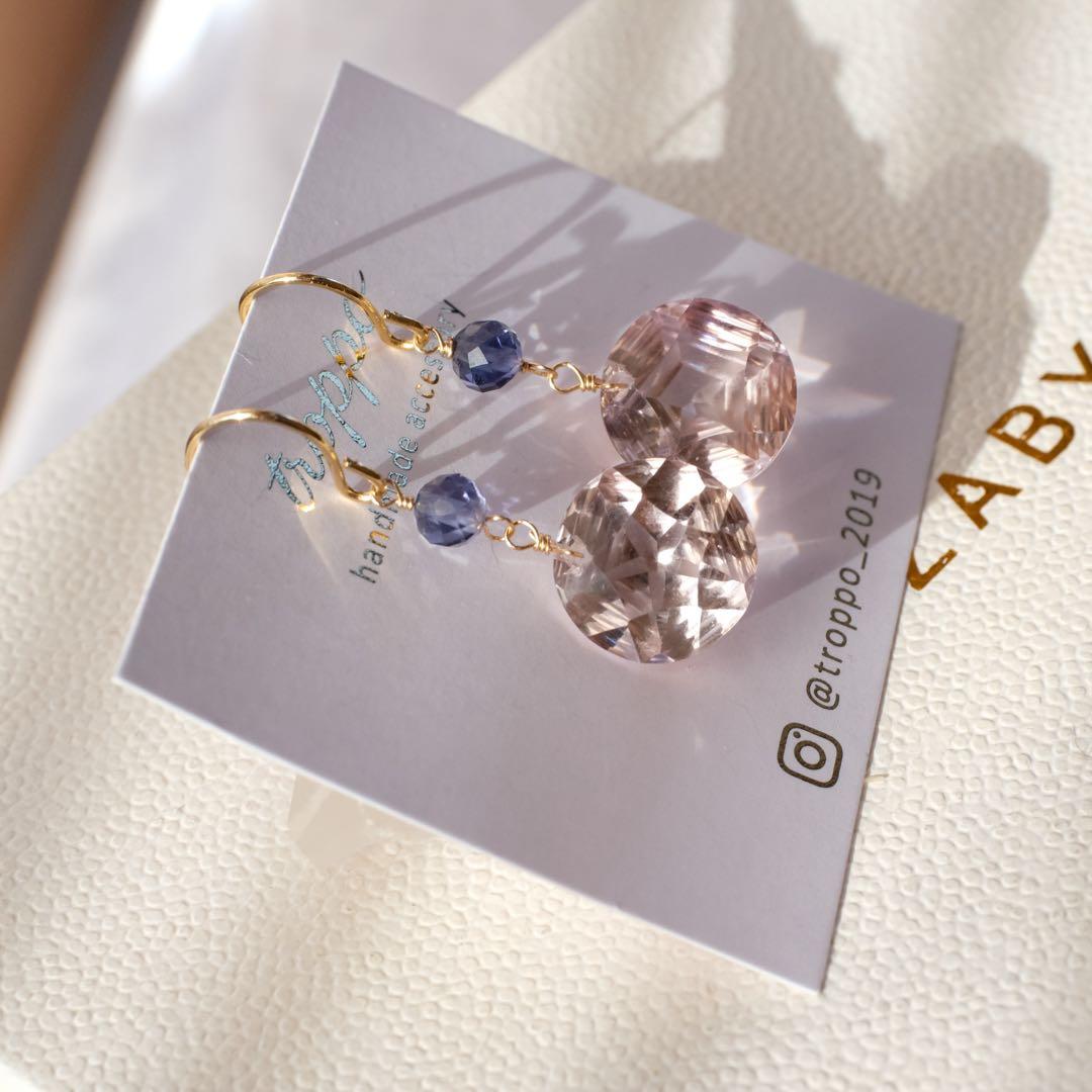 14kgfアメトリンコンケーブカットピアス/イヤリング