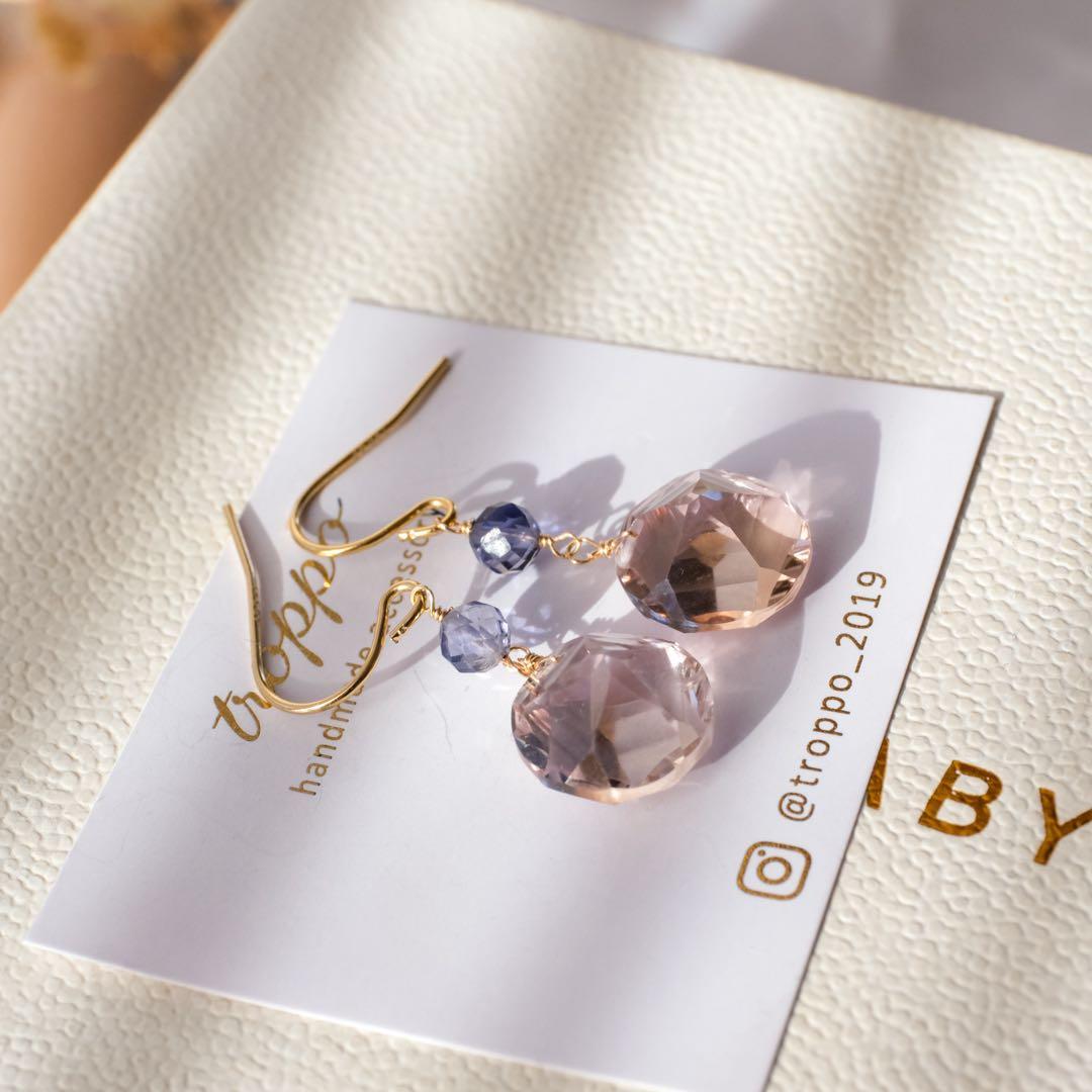 14kgfアメトリンコンケーブカットピアス/イヤリング