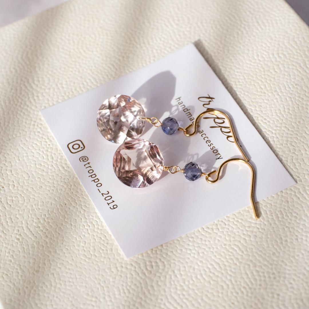 14kgfアメトリンコンケーブカットピアス/イヤリング