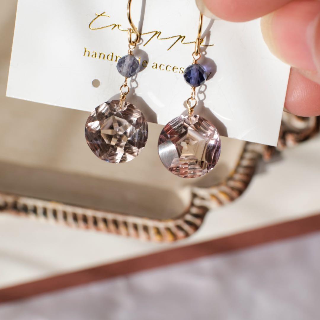 14kgfアメトリンコンケーブカットピアス/イヤリング