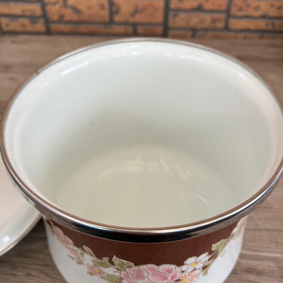 D-4 【昭和レトロ】花柄 ホーロー 蓋付きキャニスター 2個セット