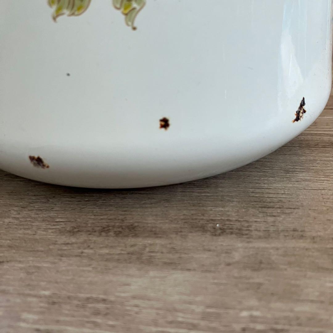 D-4 【昭和レトロ】花柄 ホーロー 蓋付きキャニスター 2個セット