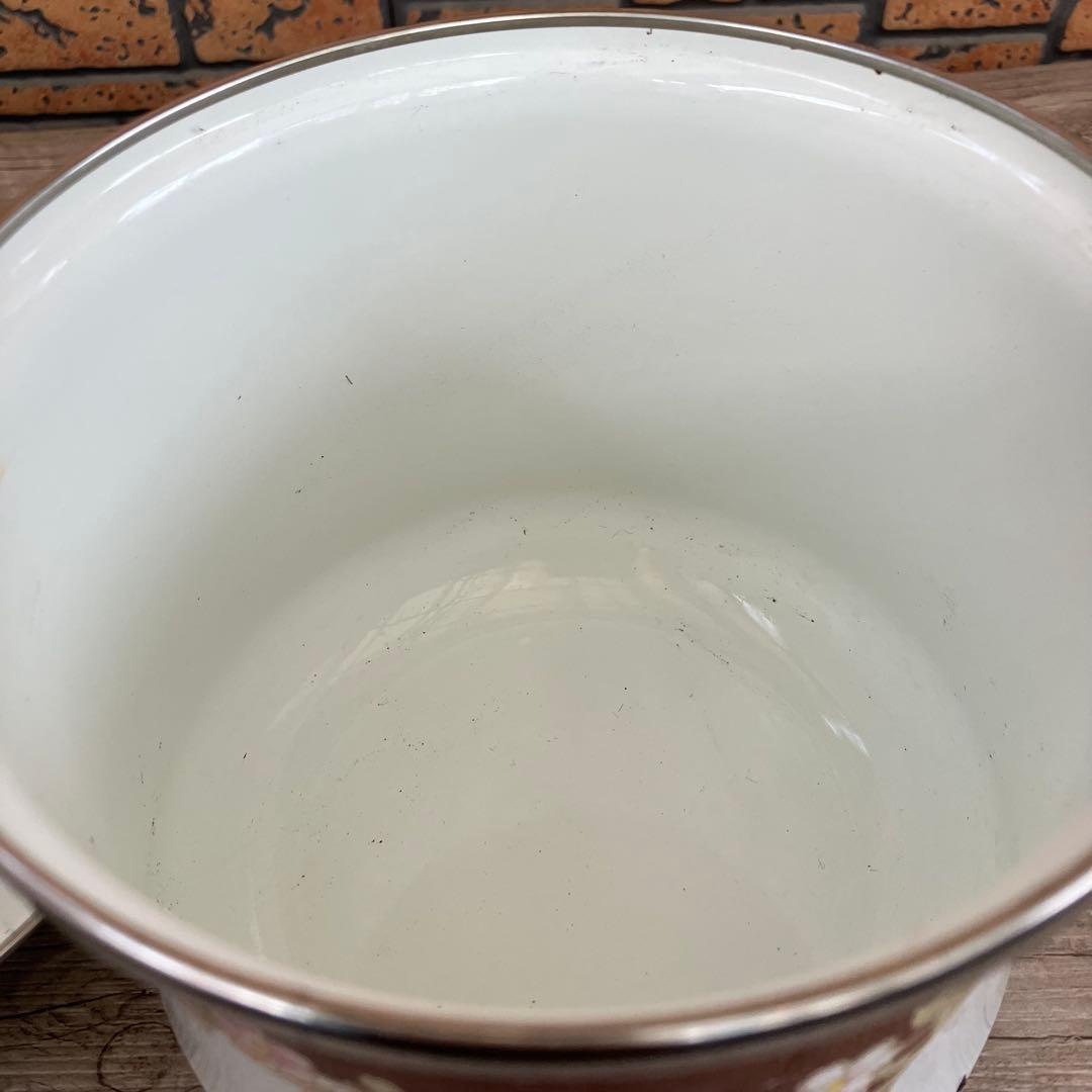 D-4 【昭和レトロ】花柄 ホーロー 蓋付きキャニスター 2個セット