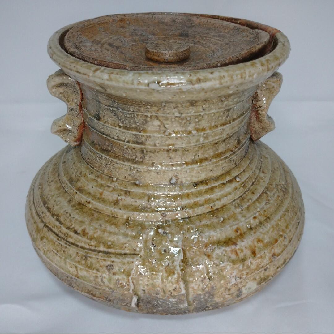 古信楽焼　耳付水指　共箱　在銘無し（時代不明)　木箱付き