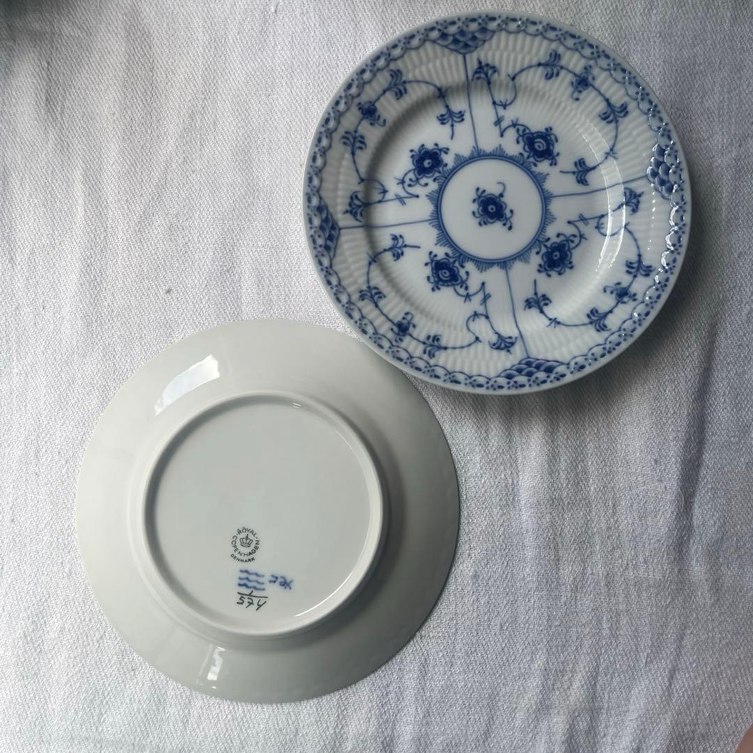 ロイヤルコペンハーゲン　ブルーフルーテッドハーフレース2枚 16.5cm ①