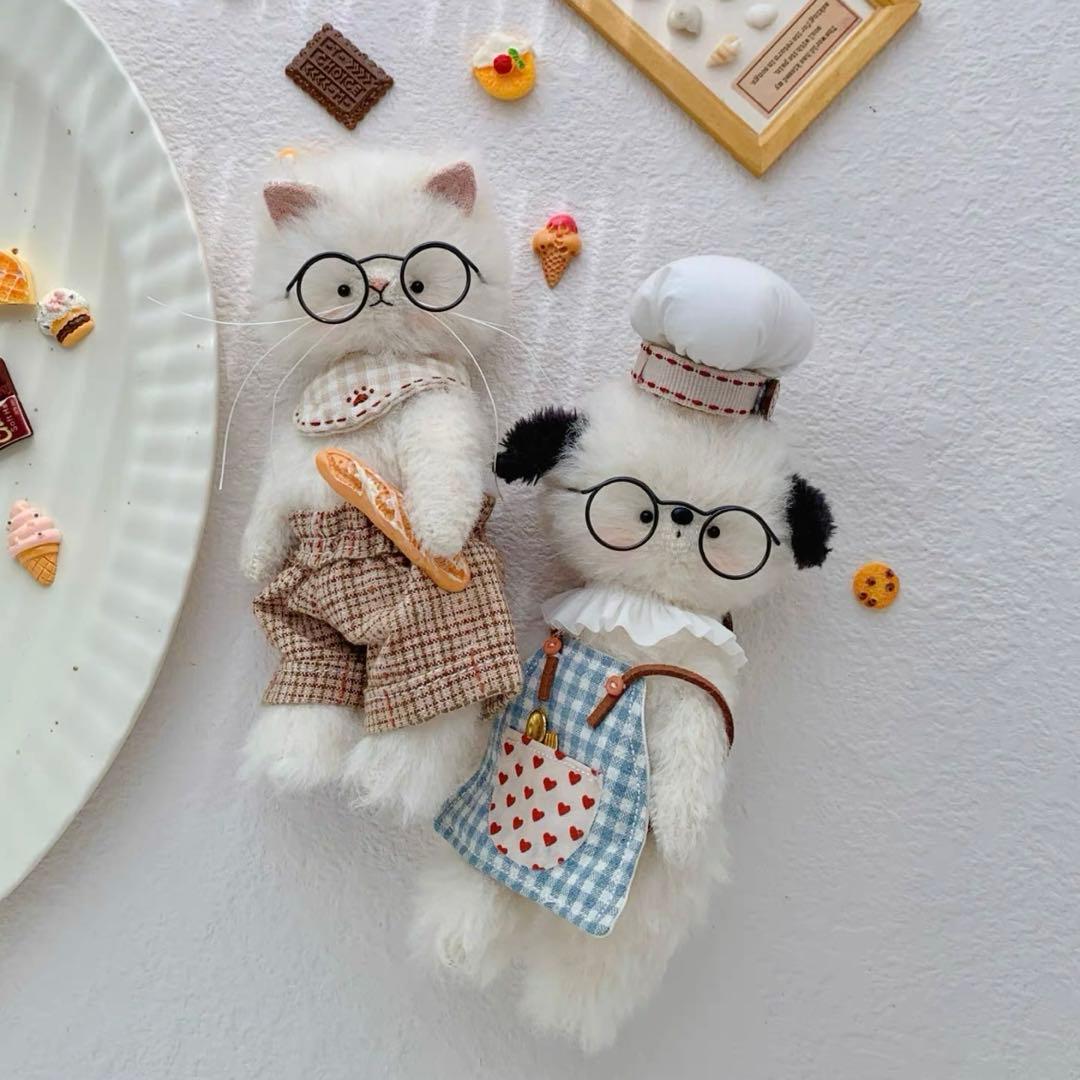 仲良しワンとにゃん 猫 犬 アーティストベア 海外作家様 ハンドメイド 置物