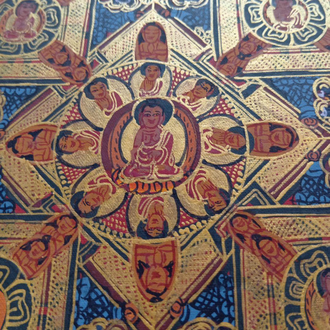 祈りのマンダラ　タンカ　ネパール製 肉筆