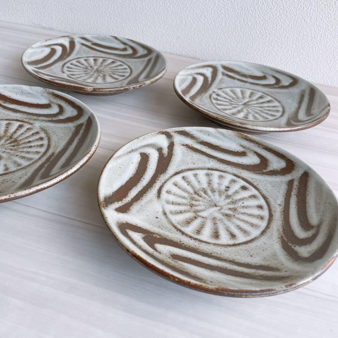 益子焼 指描7寸皿 4枚 神谷正一 作家 和食器 民藝