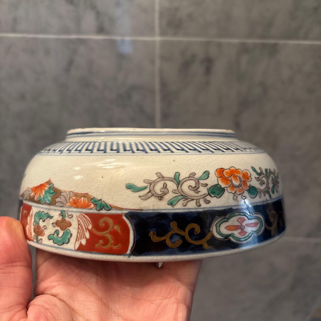 江戸後期 古伊万里 鹿が佇む姿や幾何学模様が芸術的な金彩ふんだんのボウル