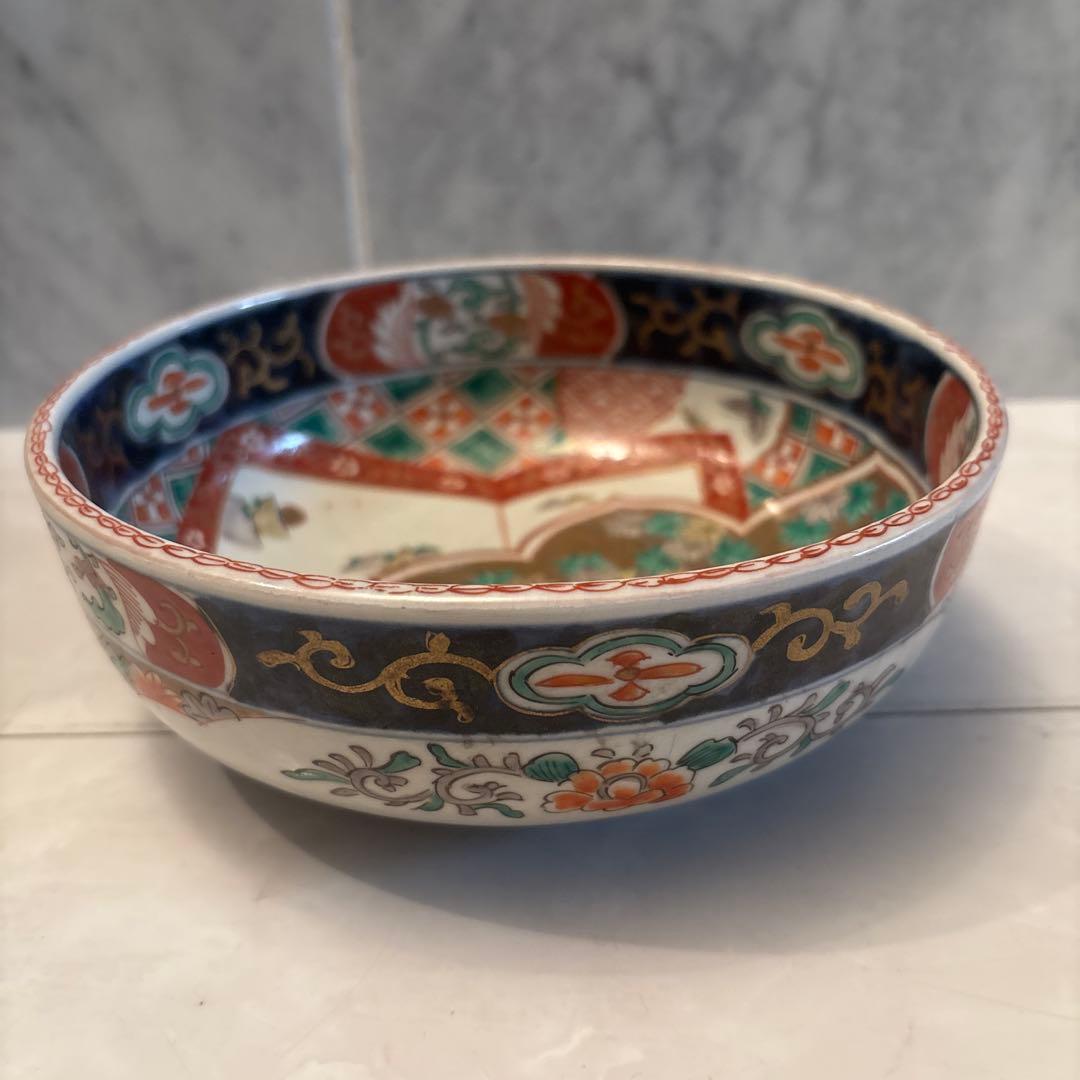 江戸後期 古伊万里 鹿が佇む姿や幾何学模様が芸術的な金彩ふんだんのボウル