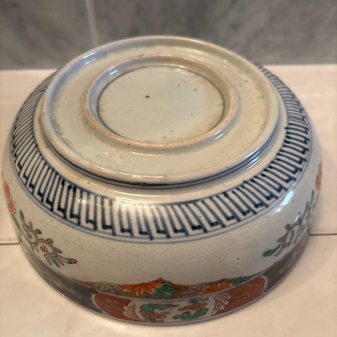 江戸後期 古伊万里 鹿が佇む姿や幾何学模様が芸術的な金彩ふんだんのボウル