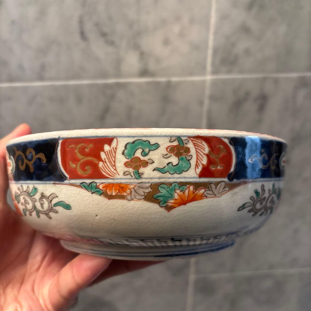 江戸後期 古伊万里 鹿が佇む姿や幾何学模様が芸術的な金彩ふんだんのボウル