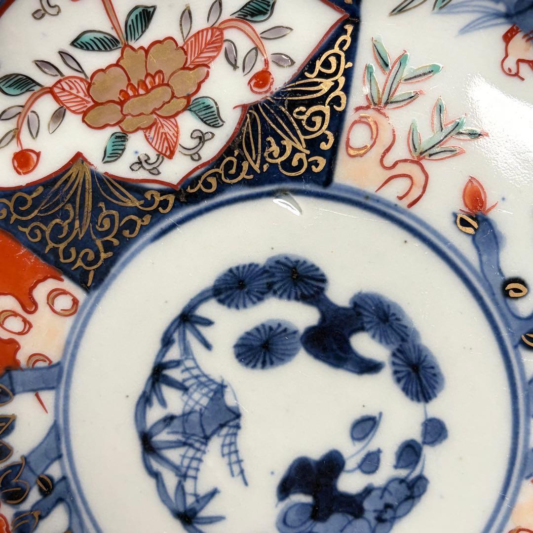 古伊万里 赤絵富貴長春七寸皿 五客　大皿/お皿/中皿/アンティーク