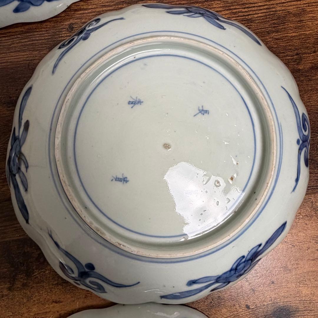 古伊万里 赤絵富貴長春七寸皿 五客　大皿/お皿/中皿/アンティーク