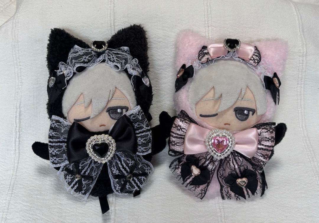 ちびぐるみ ぬい服 11cm ねこ耳 2着セット ブラック　ピンク
