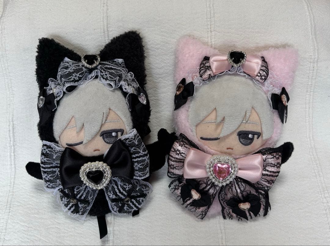 ちびぐるみ ぬい服 11cm ねこ耳 2着セット ブラック　ピンク