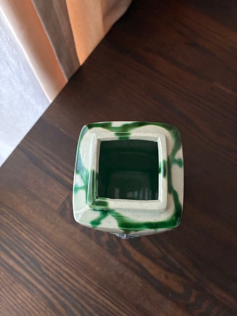 人間国宝　加藤卓男　三彩貼花四方花入　重要無形文化財認定