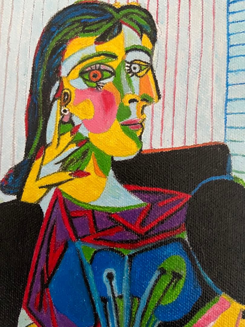 ピカソ　肉筆手描きの油絵模写画　椅子に座る女