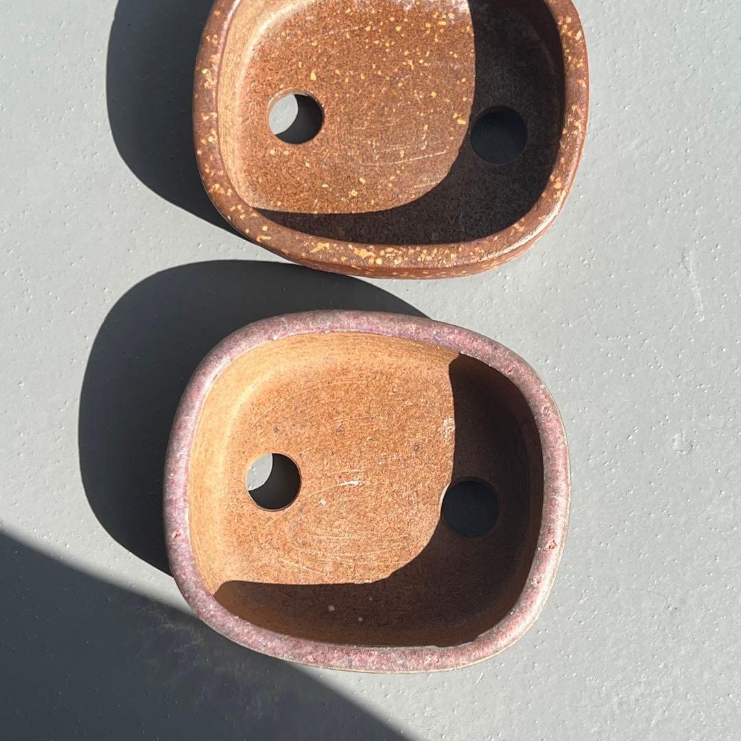 631.平安虹泉2点 長方 桃花泥 小品盆栽 盆栽鉢 9.3*8.2*3.6cm