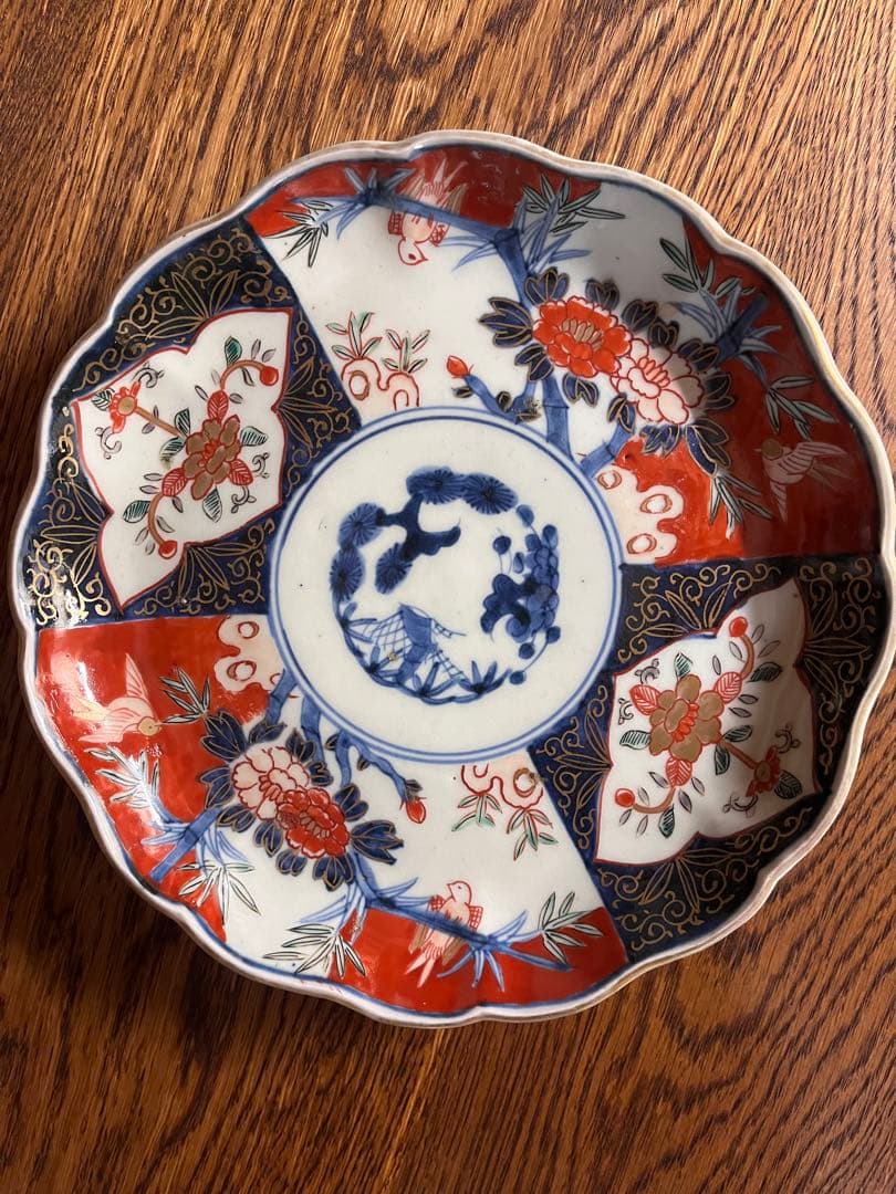 古伊万里 赤絵富貴長春七寸皿 五客
