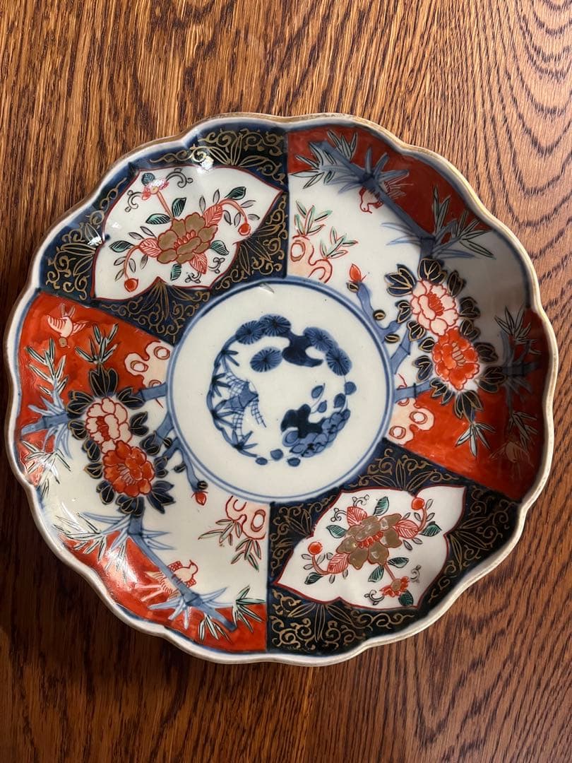 古伊万里 赤絵富貴長春七寸皿 五客